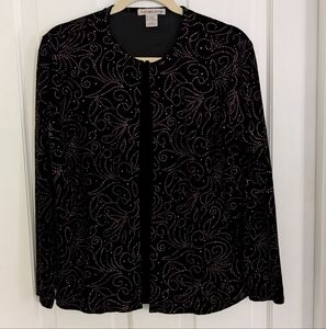 Notations Womens Black Velvet Top/Jacket LARGE Holidays Bling Party Swirly Gems